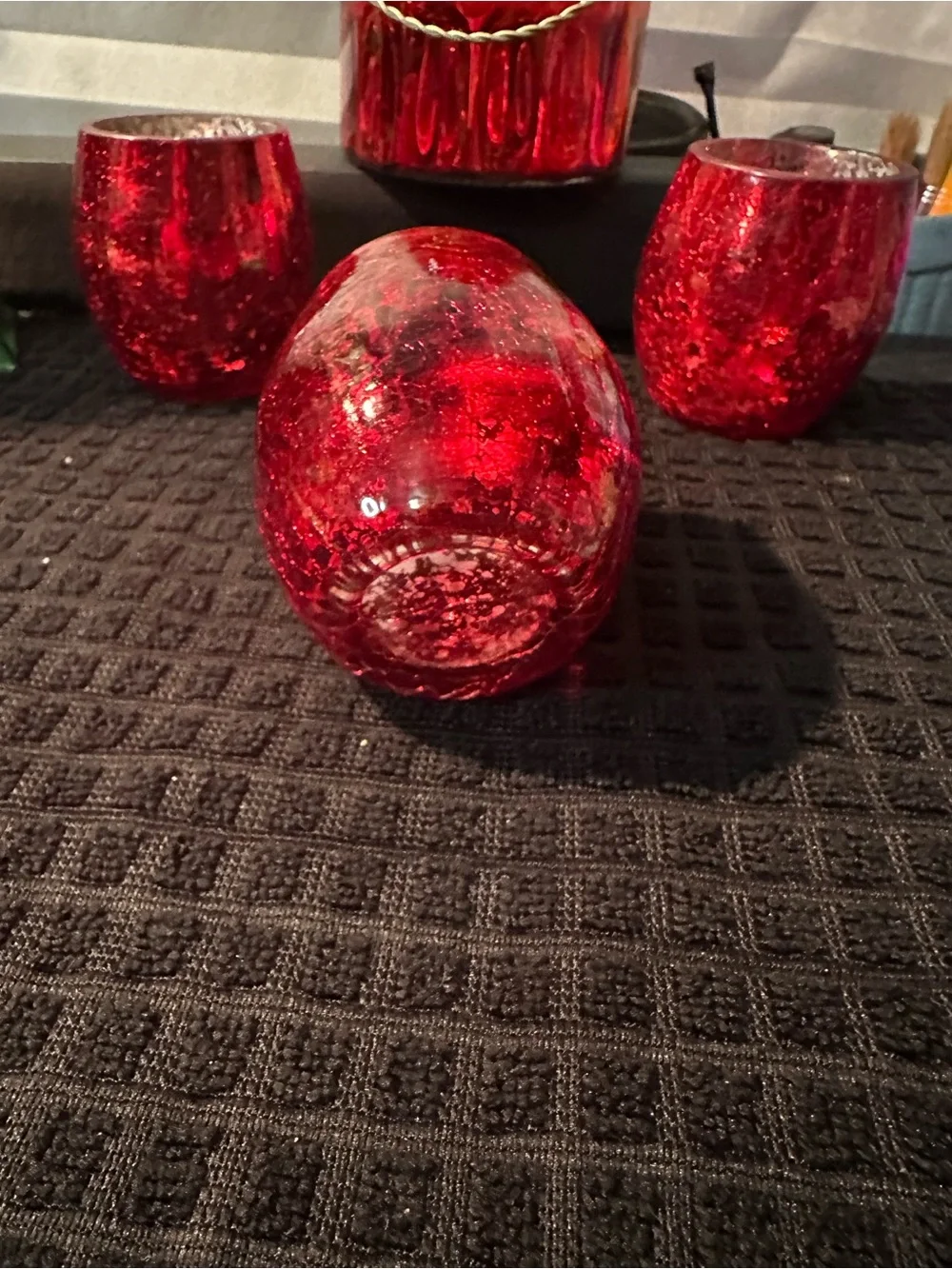 Red Glass Lantern Vase with Handle - Unbranded